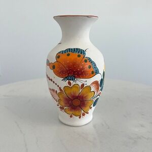 Vtg Tonala Mexicon Pottery Vase Hand Painted‎ Butterfly Flower Folk Art 5"